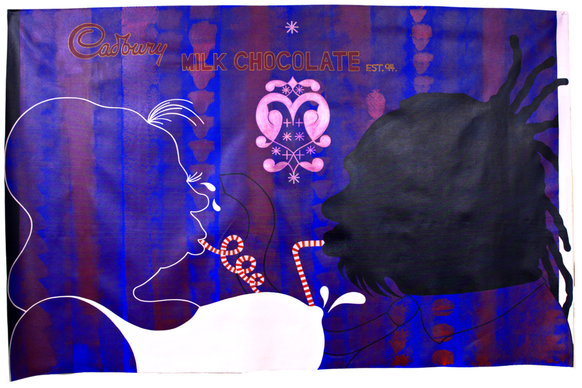 'Real Chocolate, Real Feelings', Hope River, 2023, Acrylic and pen on unstretched canvas, 155 x 100cm