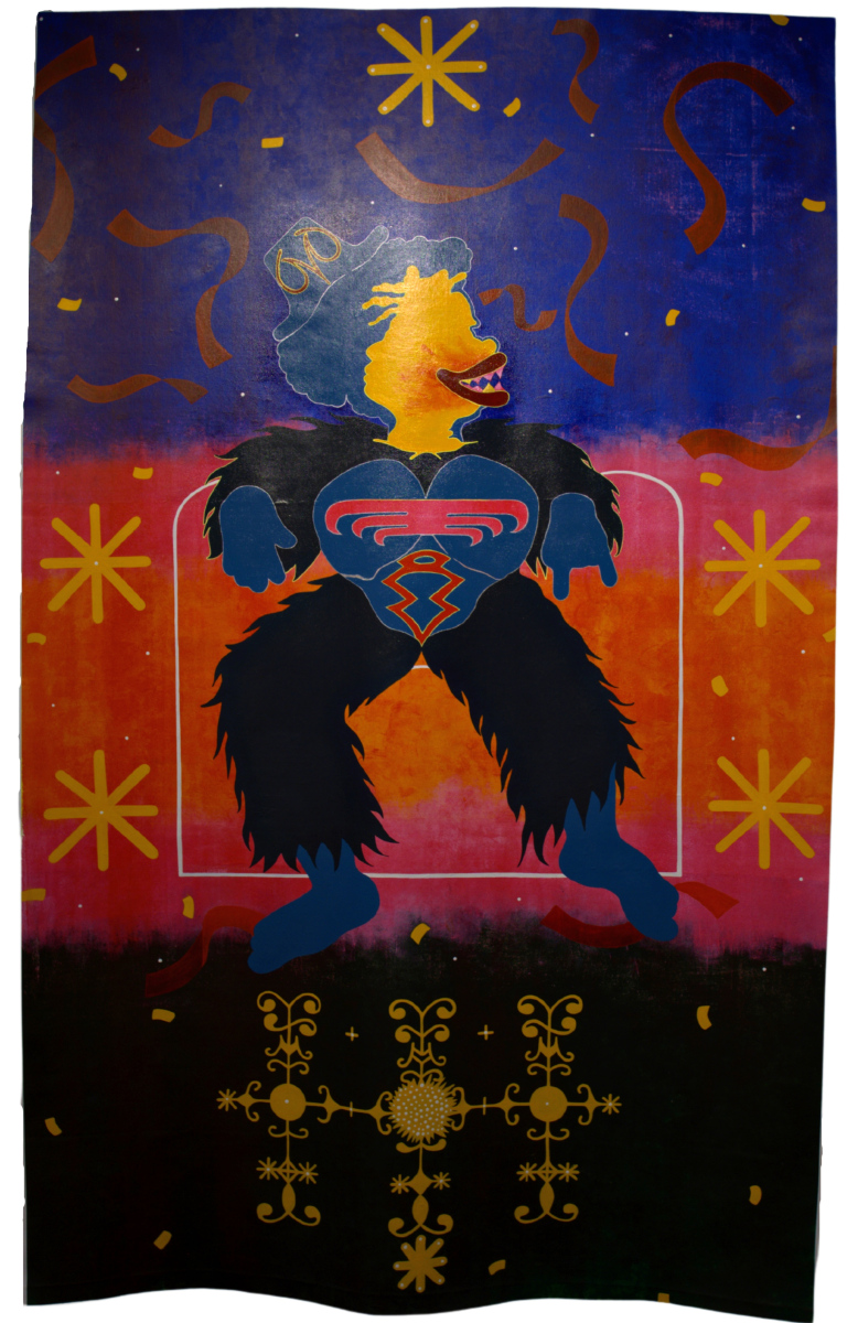 Caution: Do Not Feed the Animals, Hope River, 2023, Acrylic and pen on unstretched canvas, 100 x 160cm