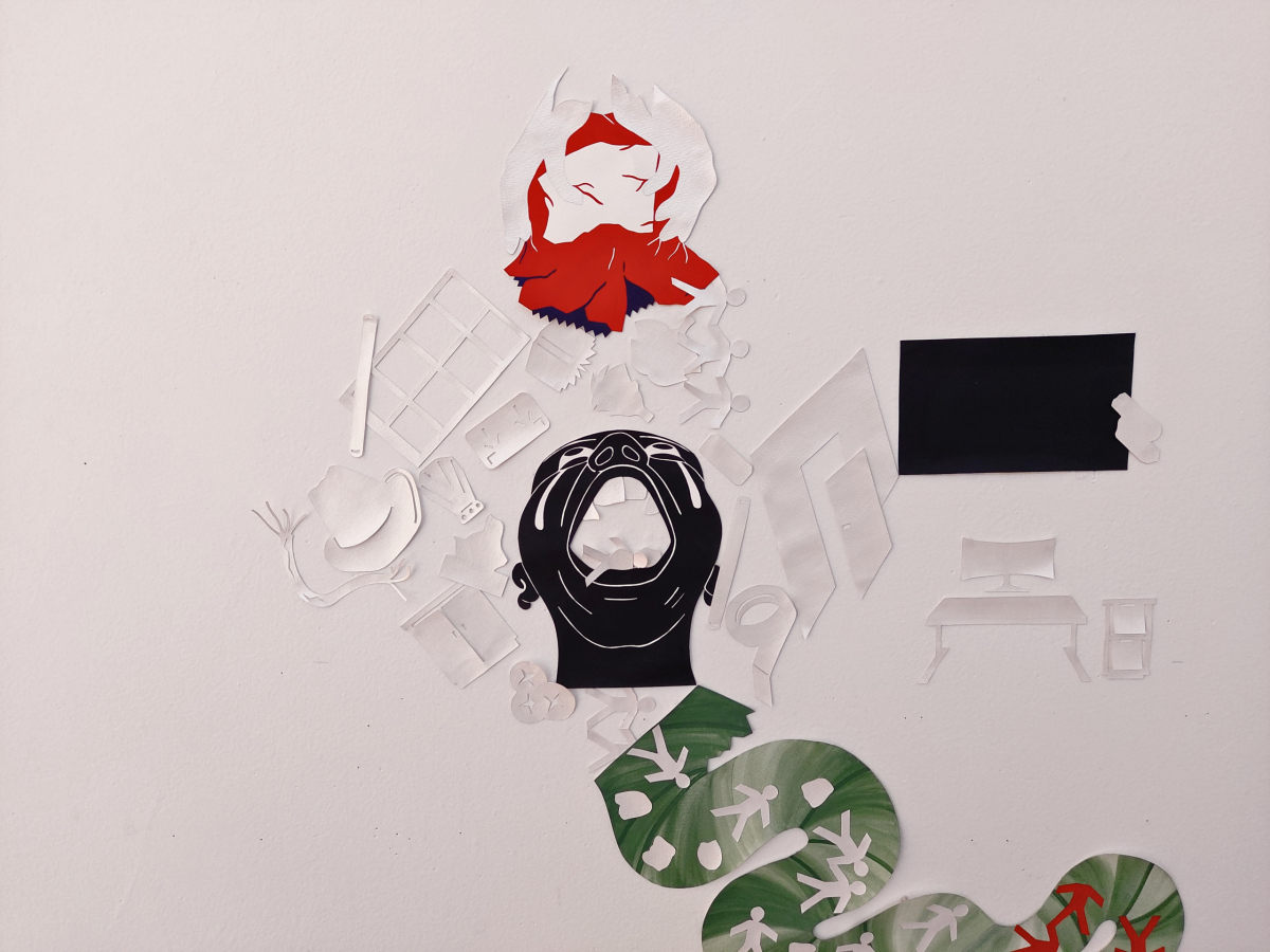 WHITE SUBTLETIEZZZZ (detail 1), Hope River, 2024, Acrylic, and a found object on paper, 114 x 110cm