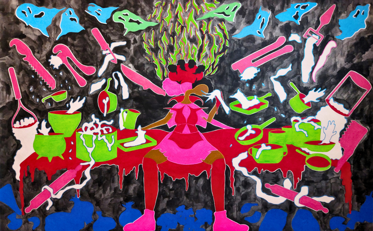 JEZEBEL'S KITCHEN, Hope River, 2024, Acrylic and pen on paper, 73.1 x 47.5cm