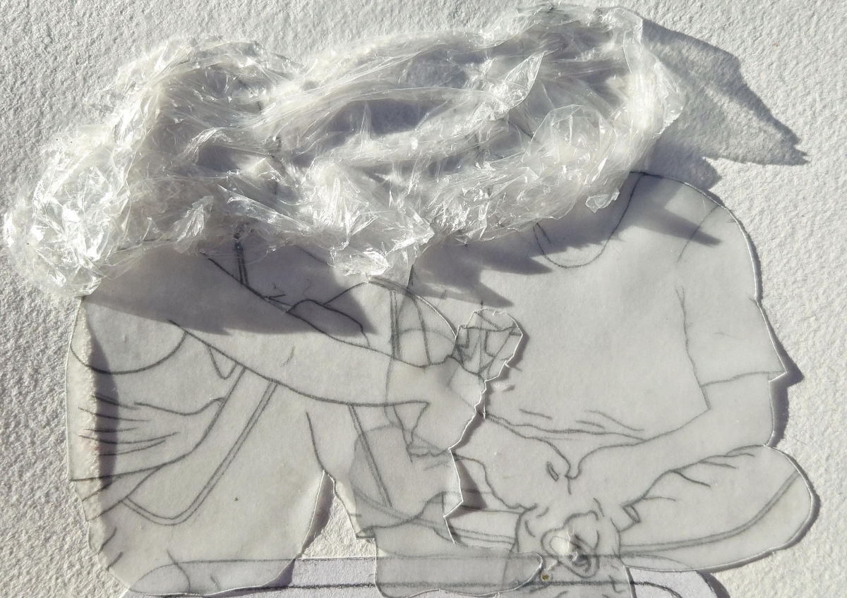 Shadow play (detail), Hope River, 2024, tracing paper, pencil, and cling film on paper, 42 x 59.4cm