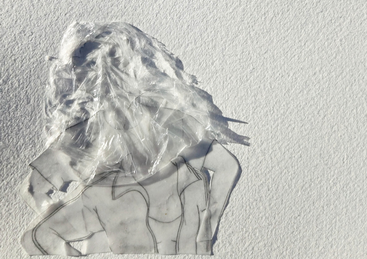 Shadow play (detail), Hope River, 2024, tracing paper, pencil, and cling film on paper, 42 x 59.4cm