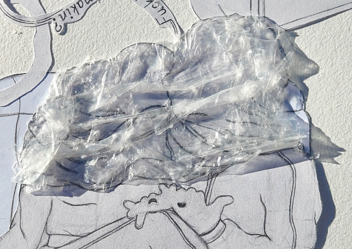 Shadow play (detail), Hope River, 2024, tracing paper, pencil, and cling film on paper, 42 x 59.4cm