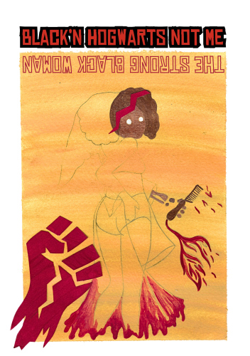 Black’n Hogwarts Not Me. An Anagram for The Strong Black Woman, Hope River, 2024, Acrylic, pencil, and print on paper, 15 x 20cm