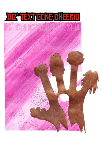 Diz' Text Gone Cheerio. An Anagram for The Exoticized Negro, Hope River, 2024, Acrylic, pencil, and print on paper, 15 x 20cm