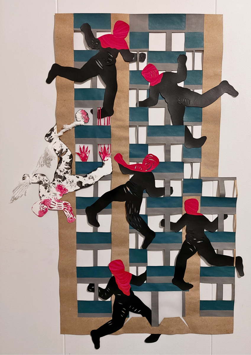 HAUNTED HOUSE, Hope River, 2024, Acrylic, paper, and bandage on paper, 62 X 41cm