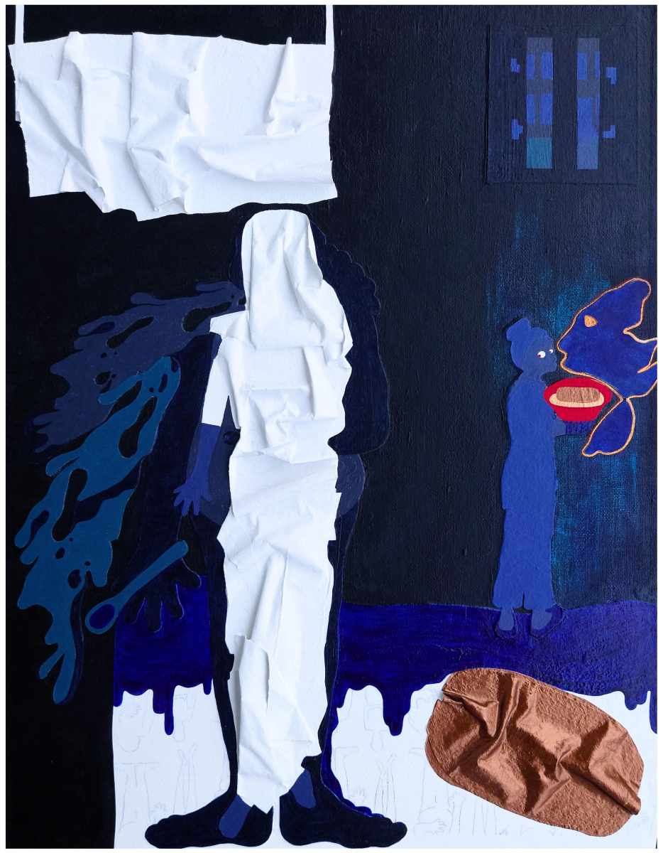 TO BE STRONG, BLACK, AND BEAUTIFULLY WHITE II, Hope River, 2024, Acrylic, paper, and pen on canvas board, 35.5 x 46cm
